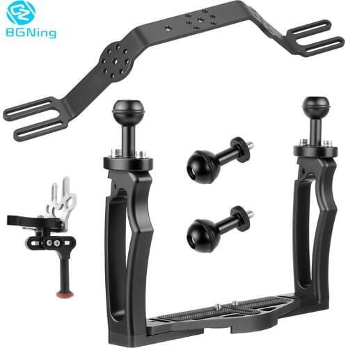 Dual Handheld Tray Bracket with Clip Screw Adapter Top Handle Shutter Extension Sports Camera DSLR Diving Underwater Photography