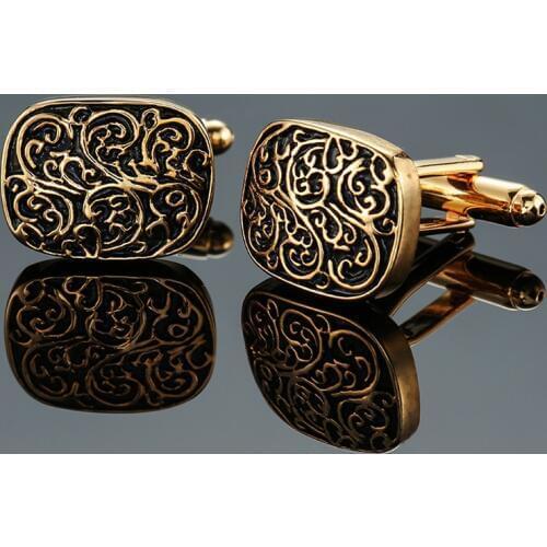 DY High quality brass oval Hand Carved gold retro pattern Cufflinks Mens French shirt Cufflinks free shipping