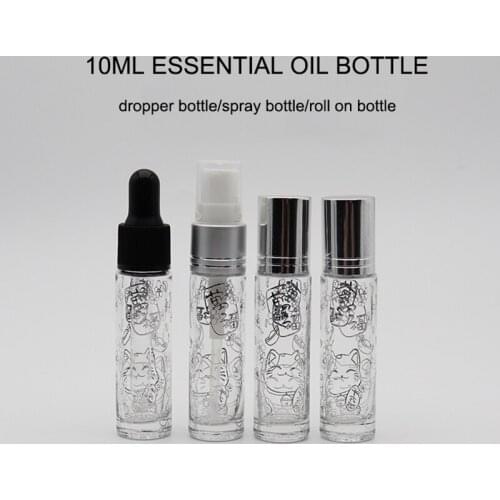 20pcs/lot 10ml clear roll on bottle spray bottle dropper essential oil bottle with silver stamp