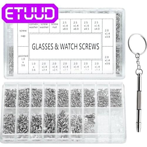 Eyeglasses Screws Sets 1000pcs Sun Glasses Screws Nuts Optical Repair Tool Parts Kit Watch Screws 3 in 1 keychain screwdriver