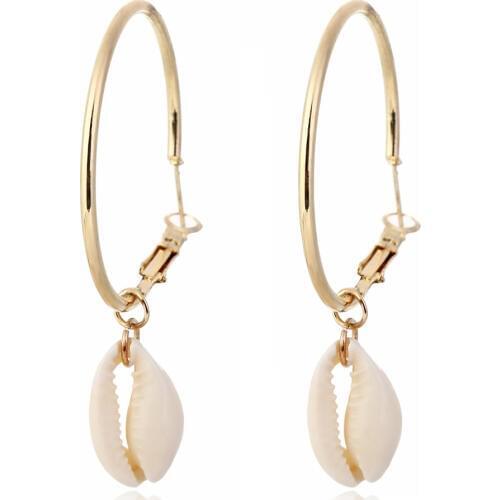 HC Bohemian Natural Cowrie Shell Drop Earrings Beach Jewelry Women Sea Ocean Shell Earrings Gold Color Metal Statement Earring W