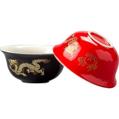 Ceramic dragon tea cup wedding red black color porcelain teacup Puer cup ceramic peony Top Grade Porcelain small tea bowl