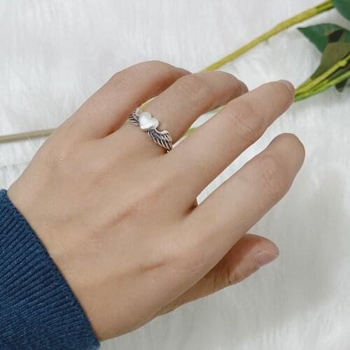 New Punk Hip Hop Stely Love Angel Wing Personality Lady Adjustable Opening Resizable Women Fashion Fine Ring Girl Accessories