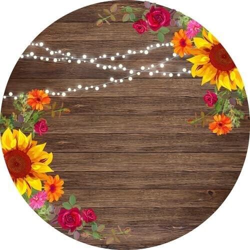 Round circle background vintage wood sunflower Backdrop baby birde shower wedding Party table Covers decoration YY-486