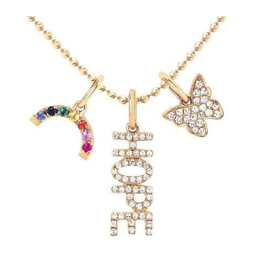 Cute lovely charms rainbow Hope Butterfly pendants gold color cz fashion women girl sweet jewelry necklaces