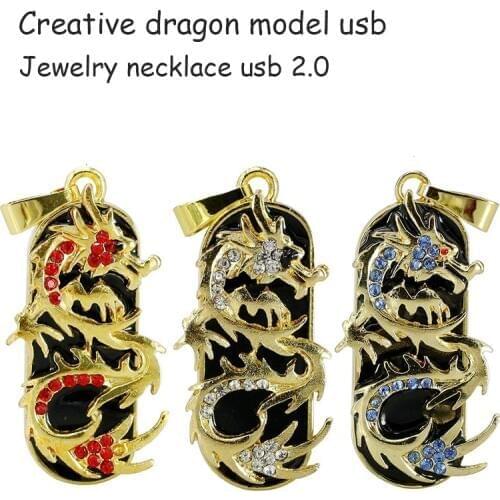 Fashion Jewelry Dragon Necklace USB Flash Drive 128GB 16GB 32GB USB Stick 2.0 Memory Stick Pendriver Pen Drive Mini Usb Key 64GB