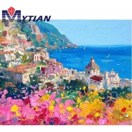 DIY Beautiful Coast Diamond Painting Full Square Round Drill Diamond Embroidery Kit,5D Mosaic Scenery Paint By Number Home Decor