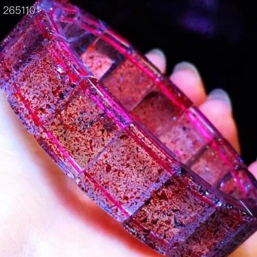 Natural Lepidocrocite Quartz Red Super 7 Crystal Bracelet Woman Clear Rectangle Beads 15.4x11.5x6.2mm Stretch Rare AAAAAA