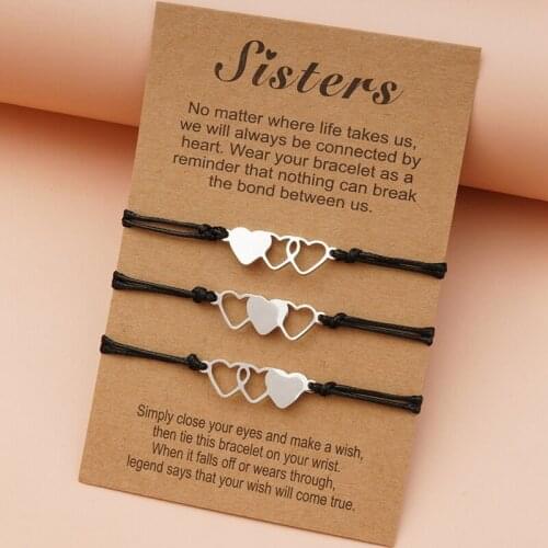 3pcs/Set Sisters Triplets Charm Bracelets Stainless Steel Anti Allergy Birthday Gift Unique New Heart Shape Jewelry