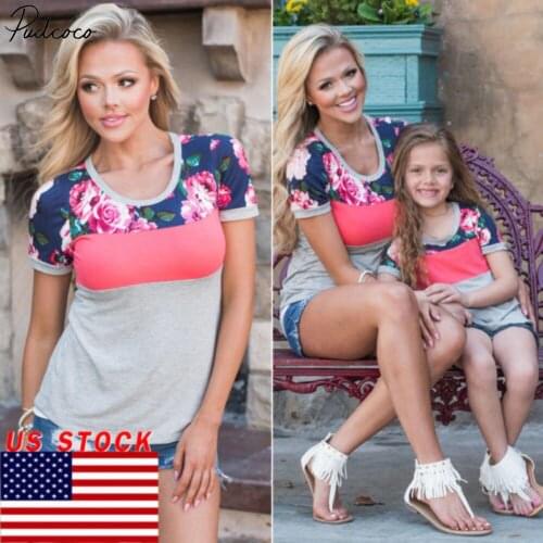 Us Mother And Daughter Parent-child Floral Clothes Top Family Matching Outfits
