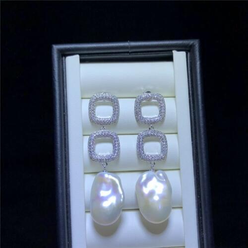 Freshwater pearl white reborn keshi baroque/round zircon hook earrings FPPJ wholesale beads nature