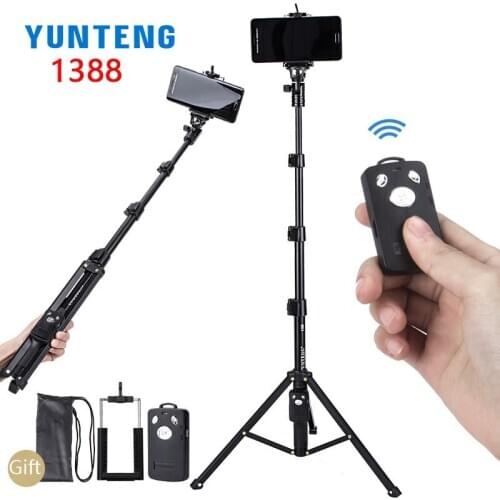 Yunteng 1388 1688 51in Selfie Stick with Wireless Charging Bluetooth Remote Portable Tripod Mount for Smartphone Live Stream