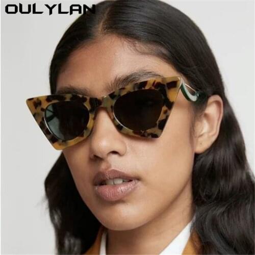 Oulylan Women Cat Eye Sunglasses Men Brand Design Vintage Sun Glasses Ladies Outdoor Shades Black Eyewear Retro Curved Temples
