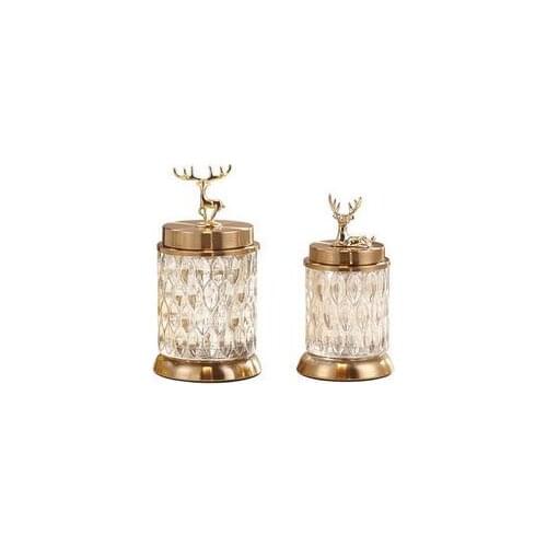 EUROPEAN METAL ELK GLASS STORAGE TANK LUXURY DECORATIONS FOR DINING TABLE AND COFFEE TABLE CANDY SNACKS STORAGE JAR WITH LID NEW