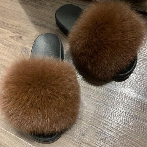 Fur slippers ladies fox fur slippers women natural fur slides