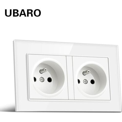 UBARO 146*86 French Standard White Tempered Crystal Glass Gniazdo Usb 5V 2100mA Wall Socket Prise Outlet AC100-250V 16A Sockets