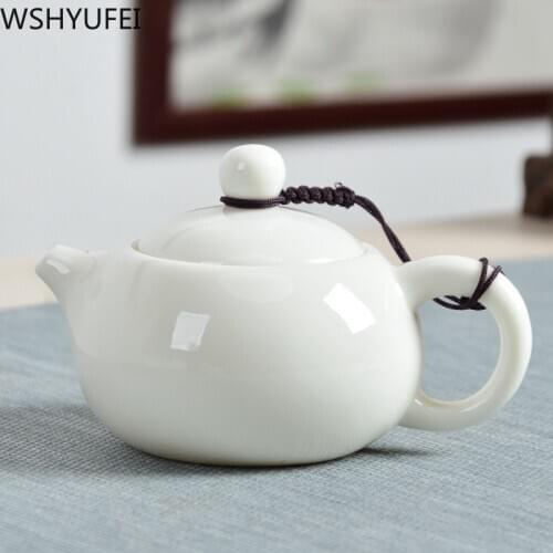 WSHYUFEI Jingdezhen Handmade white porcelain Xishi teapot Sheep fat jade ceramics kettle tea set Chinese tea ceremony gifts
