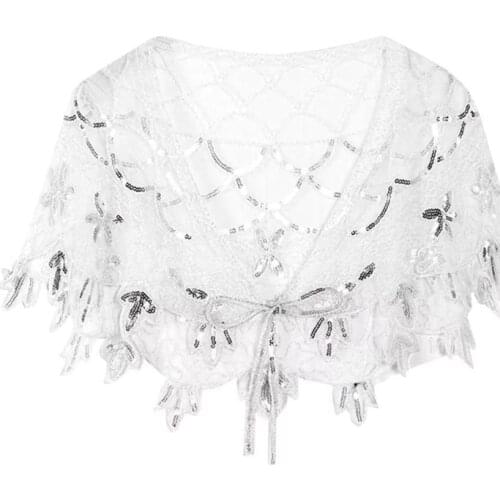 Womens 1920s Shawl Beaded Sequin European and American wedding dress Decor Evening Cape Bolero Flapper Cover up
