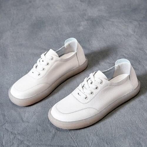 Tilocow Women Sport Flats for Ladies Genuine Leather Soft Bottom Shoes Woman Casual Sneakers Female Lace Up Autumn Footwear 2021