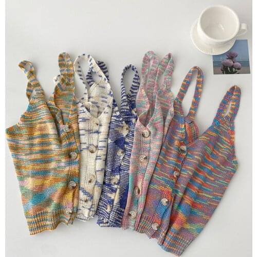 Fashion tie-dye sleeveless outer wear knitted suspenders womens tops summer Korean tie-dye short V-neck vest trend 2021 new