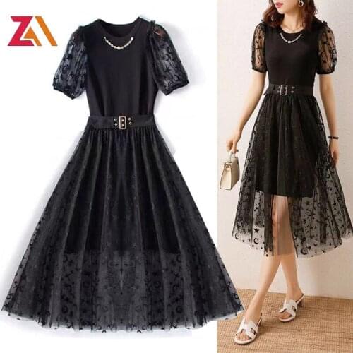 ZALady plus size mesh midi dresses sets summer office work black Stars and moon elegant short sleeve chic traf basic women dress