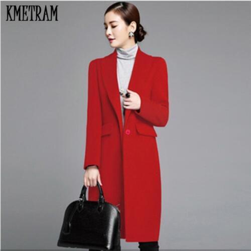 KMETRAM Autumn and winter fashion womens wool coat 100% wool Cashmere Turn-Down collar slim Style casaco feminino inverno HH248
