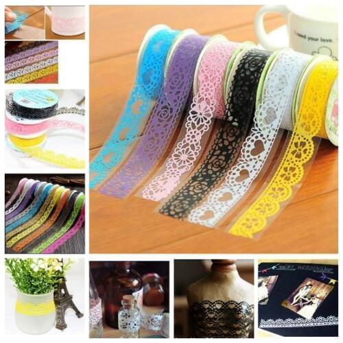1Pcs 1.8cm*1m Lace Hollow Sticky Adhesive Tape Sticker DIY Craft Trim Gift Deco Stickers Lace Tape Paper Craft Pattern Random