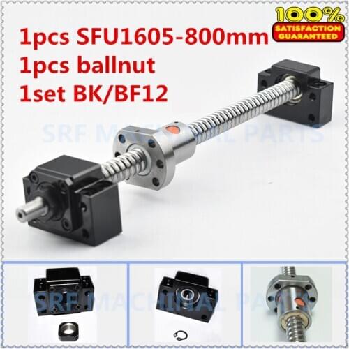 1pcs 16mm Rolled Ballscrew SFU1605 L=800mm C7+1pcs SFU1605 ball nut+1set BK/ BF12 Ball Screw end support for CNC parts