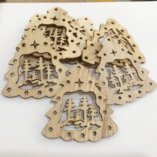 10 pcs Wooden DIY Craft Pieces Cartoon DIY Cutouts Craft Embellishments Wood Ornament for Home deco Decoration Christmas