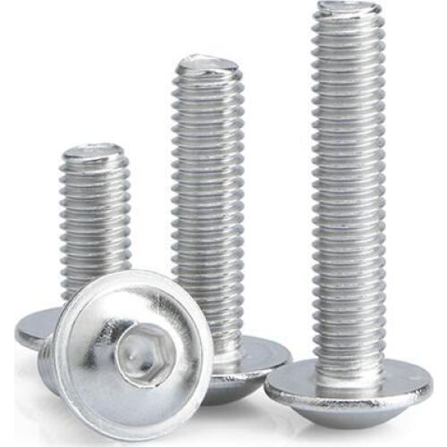 20Pcs Flanged Screws M3 M4 M5 M6 Half Round Button Head with Washer Inner Hex Socket Allen Screws Bolt Stainless Steel 304