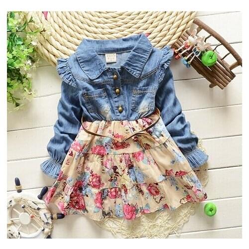 2015 Year New Spring Girls Clothing Sets Cowboy Dress Cotton Dress Girls Autumn Dress Kids Girls dress