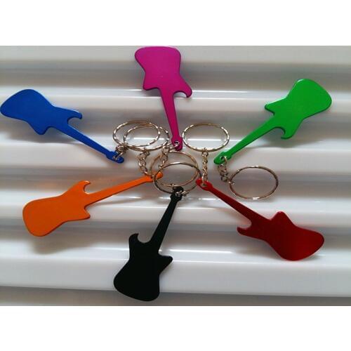 3000pcs/lot Fast shipping Guitar Shaped Bottle Opener Keychain Key Ring Opener can custom logo random colors