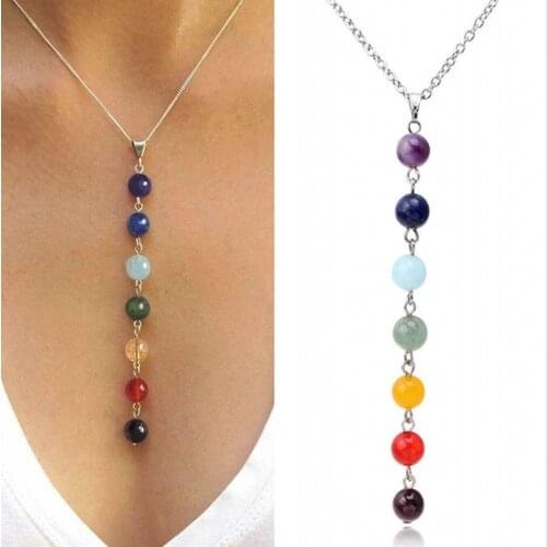 7 CHAKRA Healing Yoga Necklaces Colorful Beads Healing Natural Stone Pendant Necklaces Yoga Balancing Stone Necklace