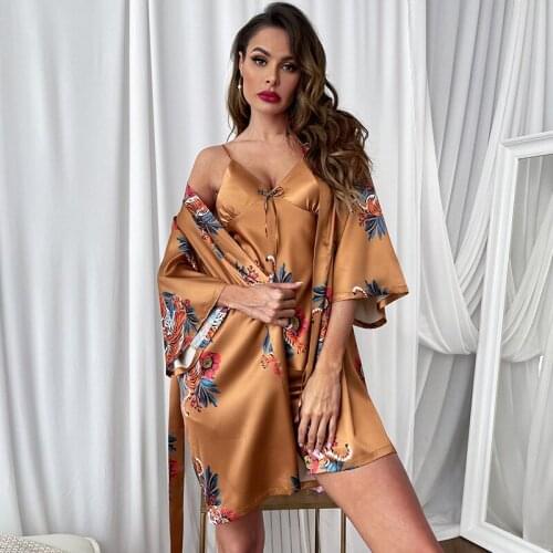 Satin Pajamas Set Women Strap Top Pants Sleepwear Suit Spring Autumn Dress Female Pyjamas Home Casual Nightwear Bathrobe Gown