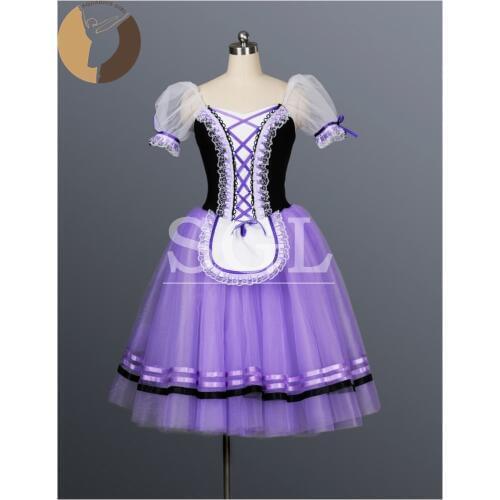 Free Shipping Purple Color Long Giselle Dress For Ballet Performance And Competition Romantic Tutu Dance Stage Wear AT1073