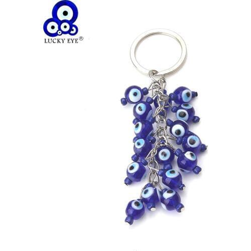 Lucky Eye Blue Beads keychain Round Bead Tassel Evil Eye keychains For Woman Man Jewelry Car Key Chain SE105