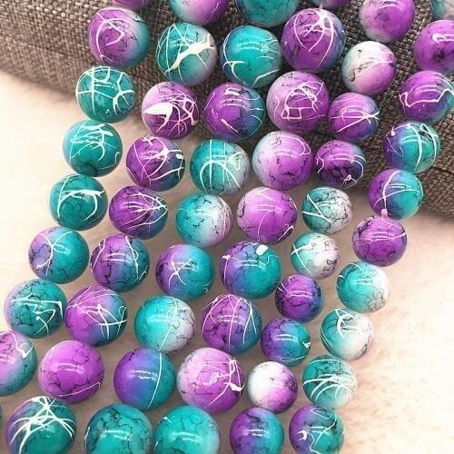 Wholesale 4/6/8/10mm Purple&blue Glass Beads Round Loose Spacer Beads Pattern For Jewelry Making DIY Bracelet Necklace #03