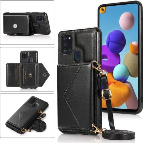 For Samsung Galaxy A21S A12 A11 A31 A41 A51 M51 M31 M31S A32 A52 5G S21 S20 FE Phone Case Shoulder Strap Wallet Card Slot Cover