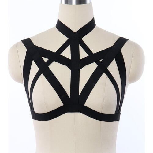 Black Criss Cross Body Harness Sexy Goth Tops Bondage Harness Lingerie Harajuku Women Pole Dance Underwear Adult Bodysuit Bra