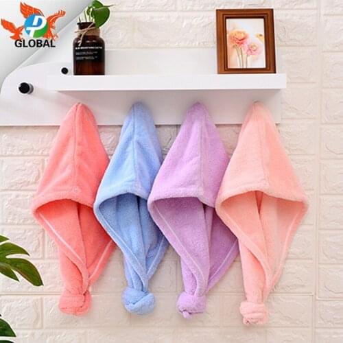 D&P 25x68cm Monolayer Girls Hair Drying Hat Bath Hat Microfiber Solid Towel Cap Super Absorption water Turban Hair Dry Cap Hat