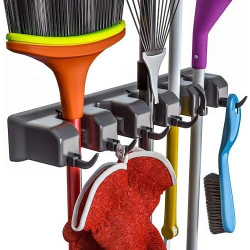 Broom Holder and Garden Tool Organizer for Rake or Mop Handles Up (Black)