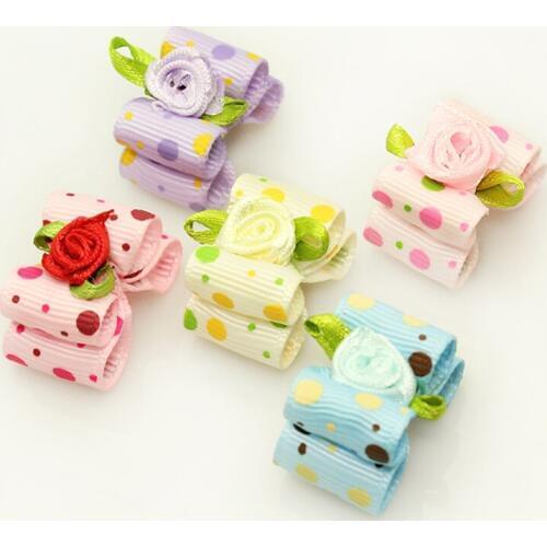 Armi store Handmade Designer Dog Accessories Grooming 6023013 Rose Cute Dots Ribbon Hair Bow Poodle
