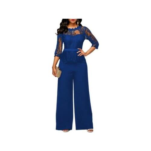 3XL Plus size women office wide leg jumpsuit long romper sexy v neck tunic party Work Wear Elegant overalls AE335