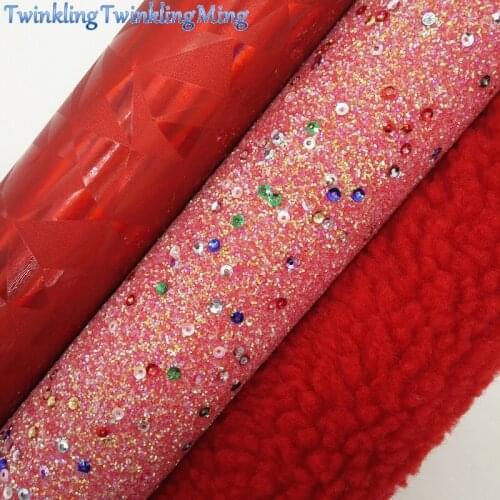 RED Glitter Fabric, Iridescent Synthetic Leather Fabric Sheets, Immitation goat fur For Bow A4 21x29CM Twinkling Ming XM945