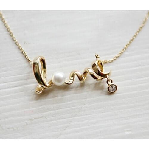 Creative Fashion LOVE Pearl Pendant Necklace Korean Elegant Women Wedding Party Jewelry Romantic Valentines Day Gift