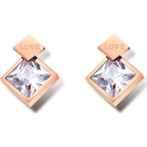 Small Cute square inlay CZ Stainless Steel Stud Earrings For Women Rose Gold Color Ear Jewelry Accessories girl Gift