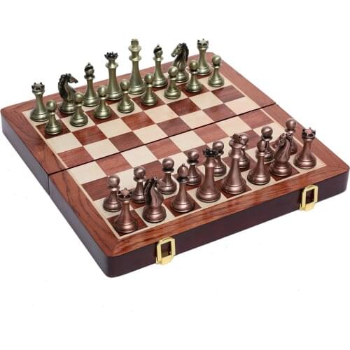 Metal Chess set Luxury Protable Folding Wooden Chessboard Game Classic Handmade Knight Chess Pieces Queen Gambit Collection gift
