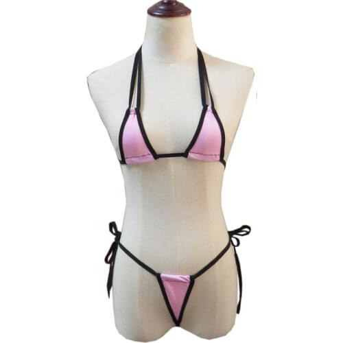 Micro bikini plus size swimwear women swimsuit women biquini bikinis Solid color Edging Halter Sling Triangle Thong 11 colors