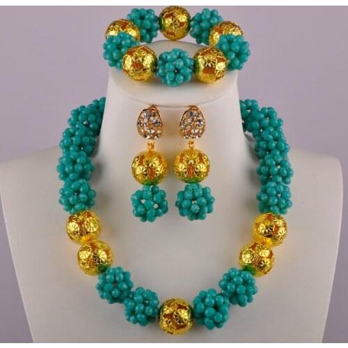 Aqua Blue African Beads Jewelry Set Nigerian Wedding Necklace Sets