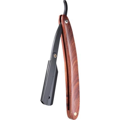 Men Shaving Straight Edge Razor Stainless Steel Manual Razor Wooden Handle Folding Shaving Knife Shave Beard Cutter Pouch